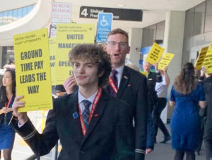Flight attendants at San Francisco airport April 11, part of protests around the country, as well as in United Kingdom and Guam, demand better pay for all hours worked and safer schedules.