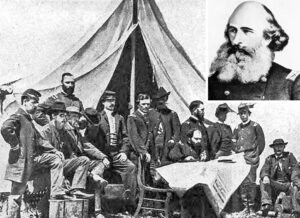 Joseph Weydemeyer, inset, close collaborator of Karl Marx, served as officer in Union Army, like those, above, during Civil War. Marx hailed President Abraham Lincoln for his reelection in 1864, saying that politically it was “the triumphal war-cry” of “Death to Slavery.”
