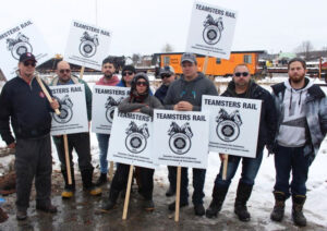 Canadian National Railway workers picket rail station in Capreol, Ontario, on Nov. 20, 2019, during Teamsters Canada Rail Conference nationwide eight-day strike for safety.