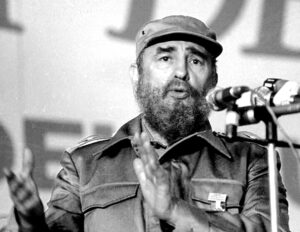 Inset, Fidel Castro speaking Aug. 3, 1985, at “continental dialogue” in Havana, advancing campaign to demand foreign debt of the entire Third World be canceled.