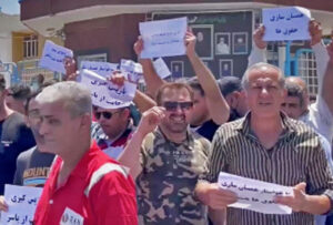 Striking oil contract workers organize protest in Ahvaz, Iran, July 3.