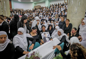 Family, friends at July 28 funeral for 12 Druze children killed day before by Hezbollah missile from Lebanon that hit soccer field in Majdal Shams in Israeli-ruled Golan Heights.