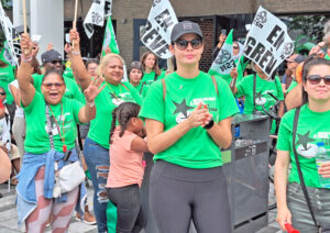 Hundreds of hotel workers rally in Montreal Aug. 8, part of one-day province-wide strike in fight for higher wages and to maintain more tolerable working conditions won by CSN union.