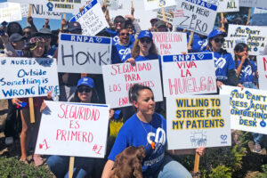 Striking nurses picket Santa Clara County hospital in Gilroy, California, April 3. More workers are willing to fight today, leading to interest in the Socialist Workers Party 2024 campaign.