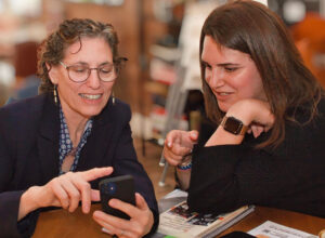 Rachele Fruit, left, interviewed by Sandy Rashty in London for article run in Aug. 27 Jewish News, “Meet the Jewish grandma standing to be president of the United States.”