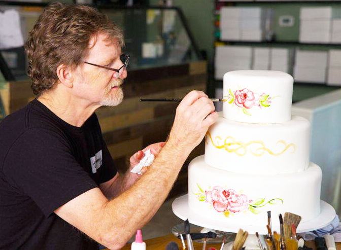 Jack Phillips, owner of Masterpiece Cakeshop in Lakewood, Colorado, decorates one of his creations. In an important victory for First Amendment right to freedom of speech and freedom of worship, he won right not to design cakes with messages counter to his religious convictions.