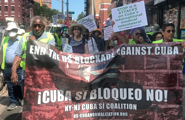 March against Washington’s embargo of Cuba, Aug. 27, 2022, in East Harlem, New York. U.S. rulers’ decades of economic aggression are aimed at strangling the socialist revolution in Cuba.