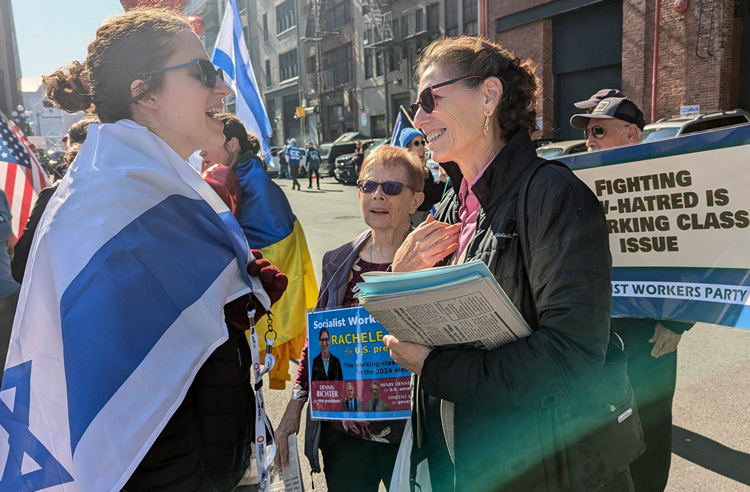 While in Seattle, Rachele Fruit, right, SWP candidate for president, participated in Oct. 6 rally and commemoration against Hamas pogrom killing Jews in Israel one year ago.