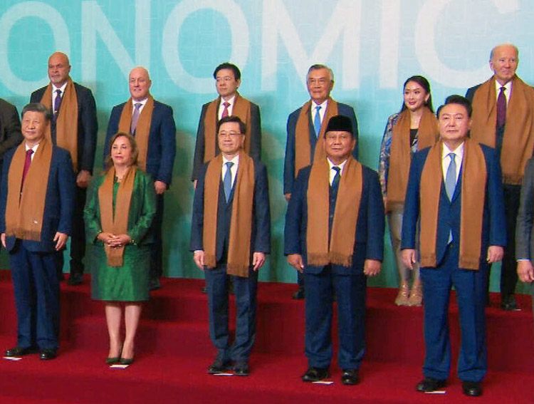 Chinese President Xi Jinping, front left, and U.S. President Joseph Biden, rear right, at Asia-Pacific economic forum in Peru Nov. 16. The two rivals chose to attend this and G20 talks in Brazil, looking for allies and openings, instead of COP29 climate conference in Azerbaijan.