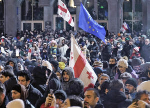 Mass demonstration in Tbilisi, Georgia, Nov. 28 after pro-Moscow Georgian Dream government announced plans to postpone talks on joining EU until at least 2028. Daily nationwide protests call for fresh elections in defiance of brutal attacks by security forces.