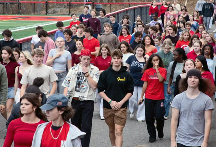 Some 500 Marblehead High students walked out of class Nov. 7 in support of their teachers, along with teachers in Beverly and Gloucester, who defied state government ban on strikes.