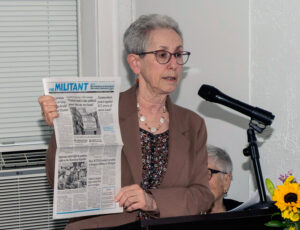 “Workers appreciate Militant’s  defense of immigrants,” Joanne Kuniansky, SWP candidate for governor of New Jersey, told forum April 5. Campaigners got 23 subscriptions over four days.
