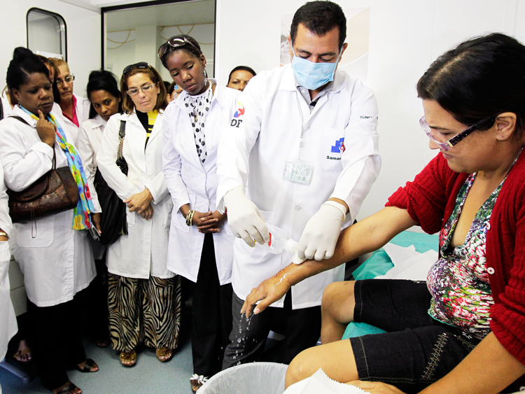 Cuban doctors train at health clinic in Brasilia, Brazil, in 2013, part of the Mais Medicos program there. Doctors, nurses from Cuba have treated millions in municipalities across Brazil.