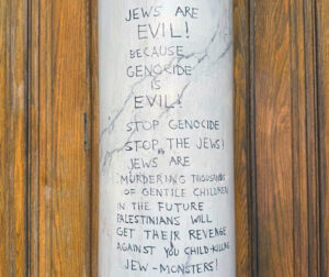 Jew-hating death threat on door of Congregation Emanu-El, Victoria, British Columbia, Aug. 2.