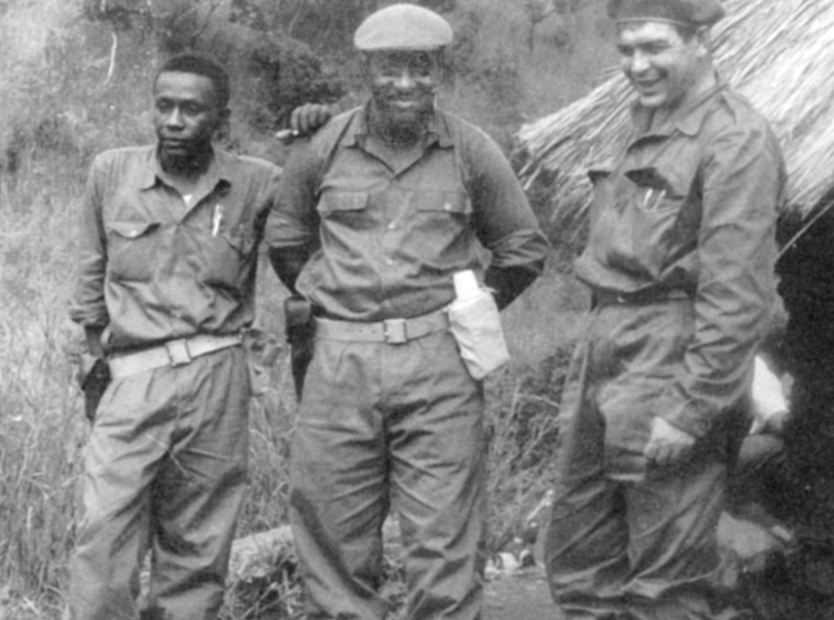 Víctor Dreke, left, second in command under Che Guevara, right, in Congo in 1965, to support anti-imperialist forces. Cuban doctor Rafael Zerquera, center. In the course of Cuba’s revolution, Fidel Castro said, “we learned Marxism from books, but above all from life.”