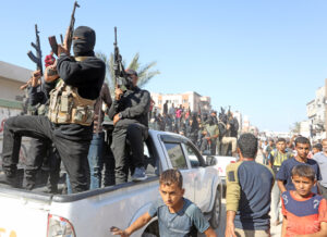 Armed Hamas thugs ride through streets of Gaza. Since the Trump-imposed ceasefire Hamas has seized political opponents, killing and maiming them, showing their real face to the world.