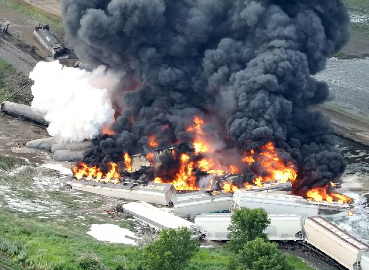 July 5, 2024, derailment released hazardous materials in Foster County, North Dakota. Rail bosses continue to use tanker model that contributed to disaster here and East Palestine, Ohio.