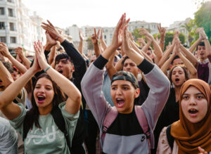 Mass protests erupted across Morocco over joblessness, poor health care and education. Above, young people protest in Casablanca Oct. 2, taking lead in the fight for a better future.