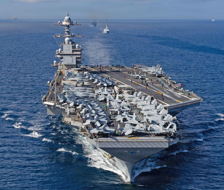Le porte-avions US Gerald R. Ford, le plus grand navire de guerre au monde, est entré?dans les Caraïbes le 11 novembre. Washington déploie des navires de guerre, des bombardiers?et des troupes pour affirmer la puissance des dirigeants US