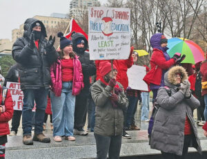 Students organized a rally in Edmonton, Alberta, Oct. 27 voicing support for their striking teachers, who were forced back to work two days later by government strikebreaking law.