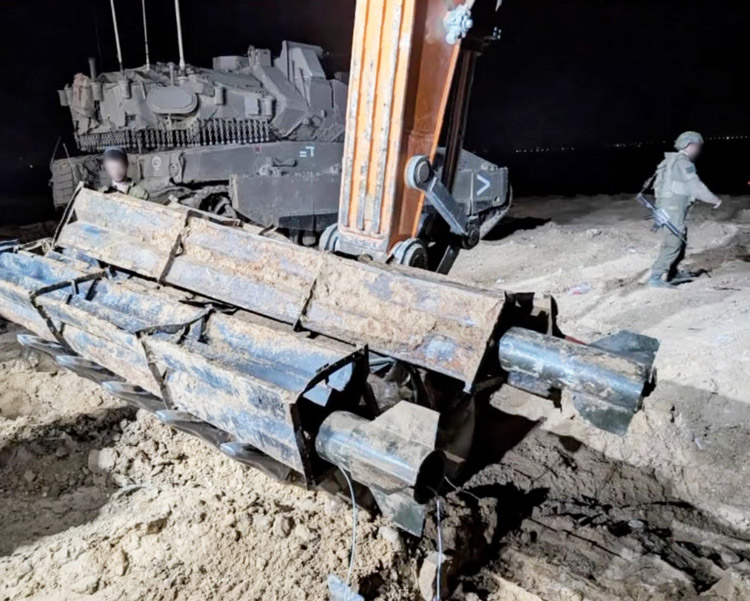 Hamas rockets and rocket launchers recently found by Israeli soldiers near the “yellow line” dividing Hamas and Israeli-controlled areas of Gaza.