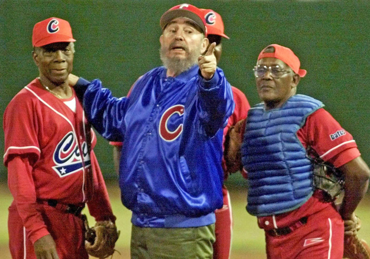 Cuban baseball exhibition game in Havana, 1999. President Fidel Castro managed the team.