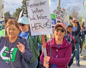Striking nurses picket Kaiser Hospital in Baldwin Park, near Los Angeles, Jan. 26. Some 31,000 hospital workers in California and Hawaii are fighting for safe staffing levels and a wage raise.
