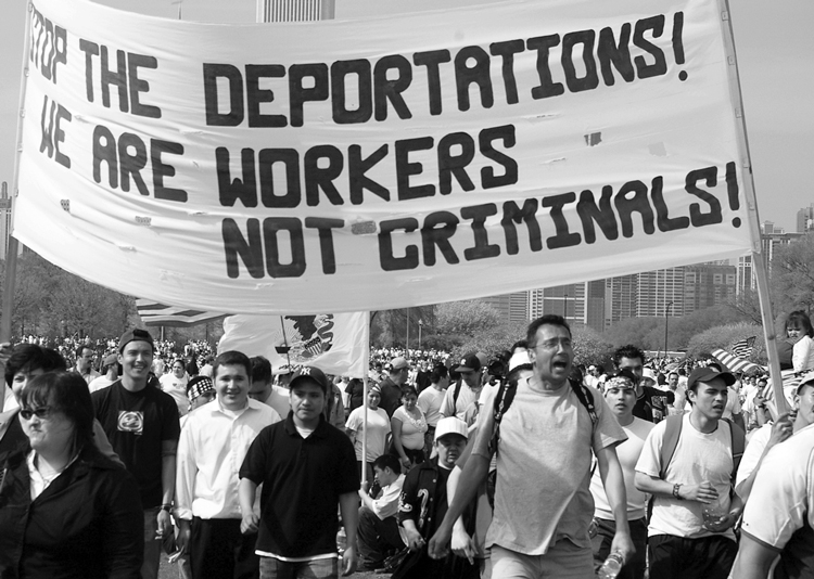 May Day action of 150,000 in Chicago in 2007 demands amnesty for undocumented immigrants. Millions turned out in cities and towns in 2006-07 demanding a halt to deportations.