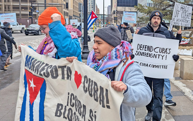 Protesta en Minneapolis exige “Manos de EE.UU. fuera de Cuba”, el 9 de febrero. Hay una necesidad apremiante de organizar actos públicos en Estados Unidos y mundialmente.