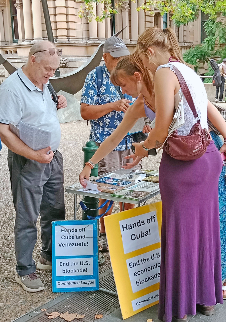 Communist League campaigns at Feb. 28 action to “End the U.S. blockade of Cuba and Venezuela“ in Sydney, Australia.