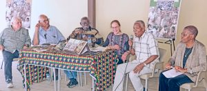 Panel en lanzamiento de Cuba y la guerra de independencia de Guinea-Bissau y Cabo Verde en Casa de África, 18 de feb. De la der., Ana Morales; Alfonso Pérez Morales, “Pina,” hablando; Mary-Alice Waters; Víctor Dreke; Oscar Oramas; y René Hernández Gattorno.