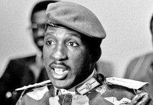 Thomas Sankara, leader of the 1983-87 revolution in Burkina Faso, speaks to the press after addressing the U.N. “on behalf of the ‘great disinherited people of the world,’” Oct. 4, 1984.