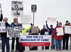 Seattle picket March 15 demands U.S. hands off Cuba! Actions against Washington’s escalating economic war on Cuba’s socialist revolution have taken place across country, around world.
