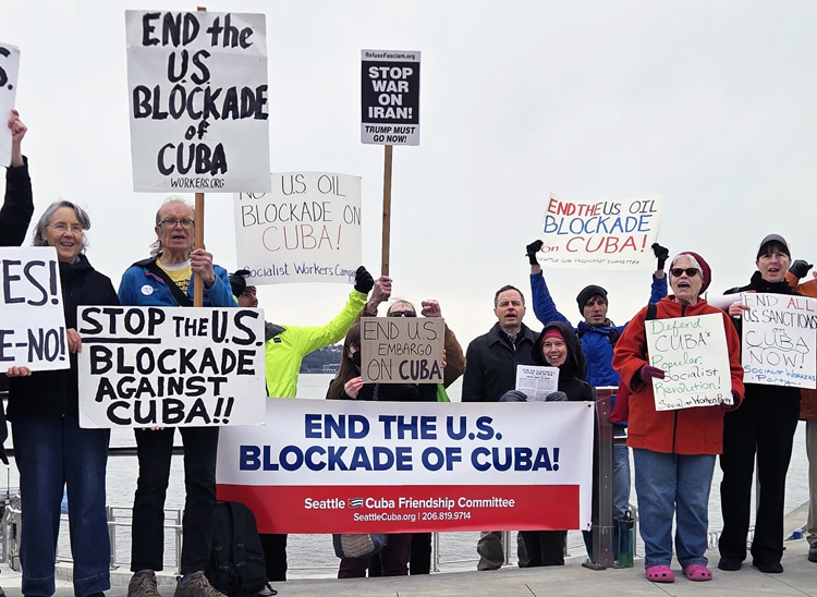 Seattle picket March 15 demands U.S. hands off Cuba! Actions against Washington’s escalating economic war on Cuba’s socialist revolution have taken place across country, around world.