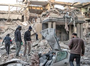 Damage from bombing on Tehran’s South Kargar street March 3. U.S. military struck targets in dozens of cities, as well as oil facilities and ports in the southern part of the country.