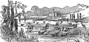 Freed slaves, enfranchised in 1870, ford a creek in Georgia, rifles in hand, on way to the polls. To exercise the right to vote during Radical Reconstruction, African Americans needed disciplined organization and self-defense.