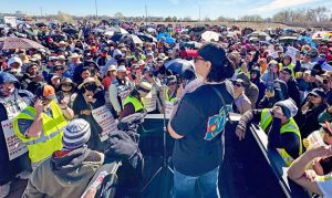 March 25 meeting of thousands of striking workers, mostly immigrants, members of UFCW Local 7 at JBS in Greeley, Colorado, one of the biggest beef processing plants in the U.S.