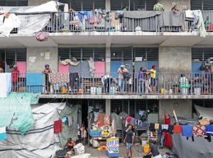 Families in Port-au-Prince, Haiti, living in Ecole Nationale Argentine Bellegarde, a school turned into temporary shelter. Some 1.4 million people have been displaced by gang terrorism.