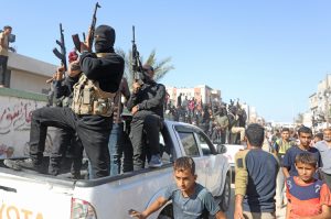 Hamas thugs in Khan Younis, October 2025. Hamas in Gaza and Hezbollah in Lebanon are moving to rebuild, plan future attacks on Jews, Israel, as part of Tehran’s “axis of resistance.”
