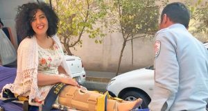 Narges Mohammadi in December 2024 taken for medical treatment during previous imprisonment. Regime has jailed thousands, stepped up death penalty, hoping to prevent mass protests.