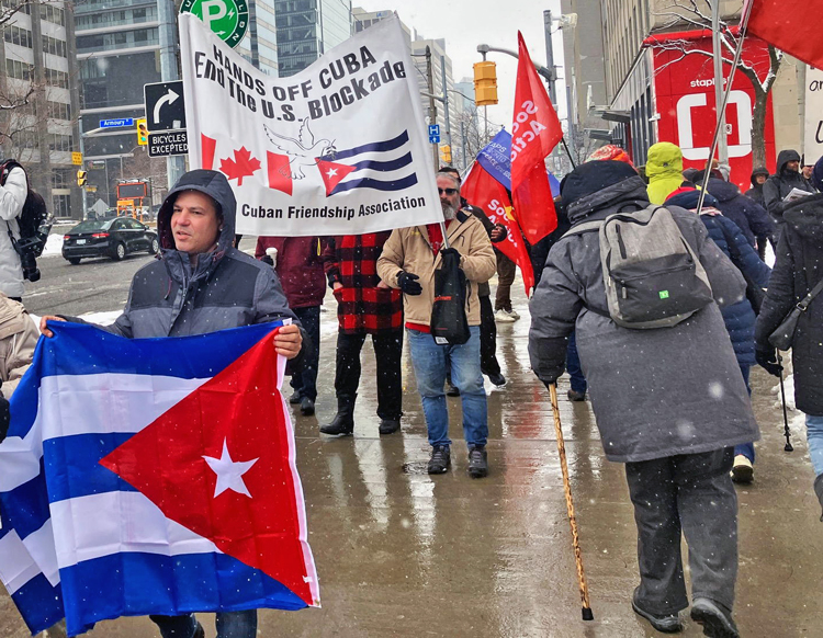 Canadian Network on Cuba organized demonstrations against U.S. oil blockade and other attacks on Cuba in a number of cities across the country Feb. 21-22, including Toronto, above.