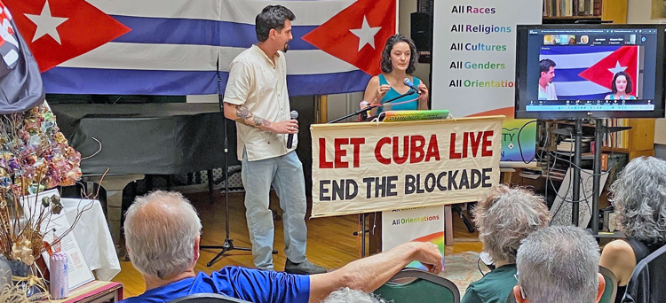 July 26th Coalition meeting held in Boston June 14 to defend the Cuban Revolution. It drew 50 people, including two back from International May Day Voluntary Work Brigade in Cuba.