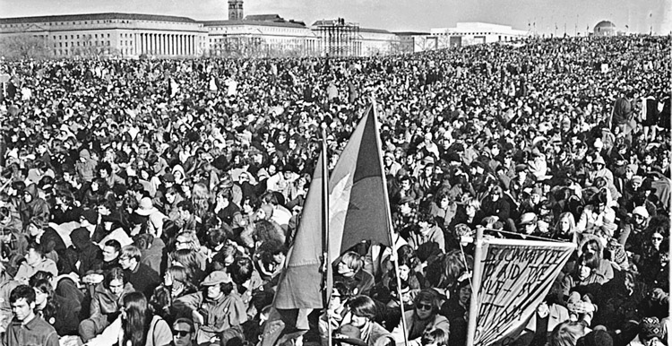 Nov. 15, 1969, demonstration in Washington against U.S. war in Vietnam. Some 750,000 demonstrators were joined by 250,000 in San Francisco for one of the largest political demonstrations in American history. Only the massive April 24, 1971, demonstration in Washington was larger.