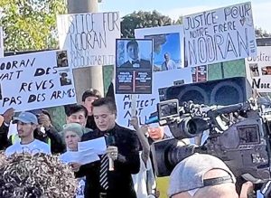 Protest in Montreal Sept. 27, 2025, after police shot Afghani immigrant youth Nooran Rezayi. Instead of arresting the cops who killed Rezayi, authorities are harassing, arresting area youth.