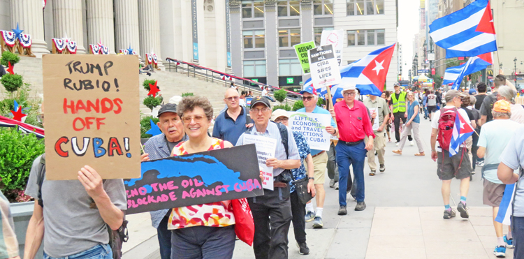 Cuba Sí coalition protest in New York June 27 demanded end to U.S. oil blockade of Cuba.