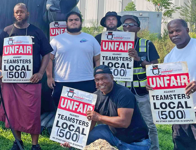 Members of Teamsters Local 500 picket Quaker Valley Foods warehouse in Philadelphia Aug. 12. The truck drivers walked out Aug. 5 in fight for pension benefits and a wage raise.