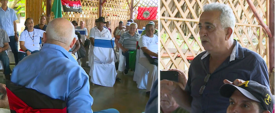 Izq,, reunión de cooperativistas, dirigentes de Asociación Nacional de Agricultores Pequeños y dirigentes de ministerio de la agricultura el 10 de julio en La Habana. “La solución de la tenencia de la tierra” está en una fuerza que controle desde la base, dijo Gaspar Palermo (der.), presidente de Cooperativa Roberto Negrín en municipio La Lisa.
