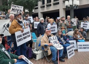 Members of National Black Lung Association, United Mine Workers of America, miners and their families pro-test rise of black lung, government inaction in Washington, D.C., Oct. 14, 2025.