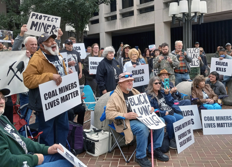 Members of National Black Lung Association, United Mine Workers of America, miners and their families pro-test rise of black lung, government inaction in Washington, D.C., Oct. 14, 2025.
