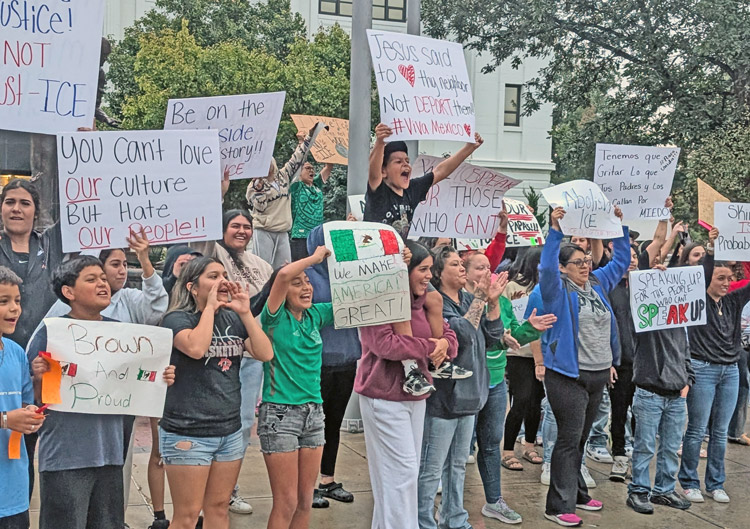 Protests against ICE raids like this one in Great Bend Sept. 24 took place across southwestern Kansas. “I didn’t realize there was so much support for immigrants,” said one Cargill worker.